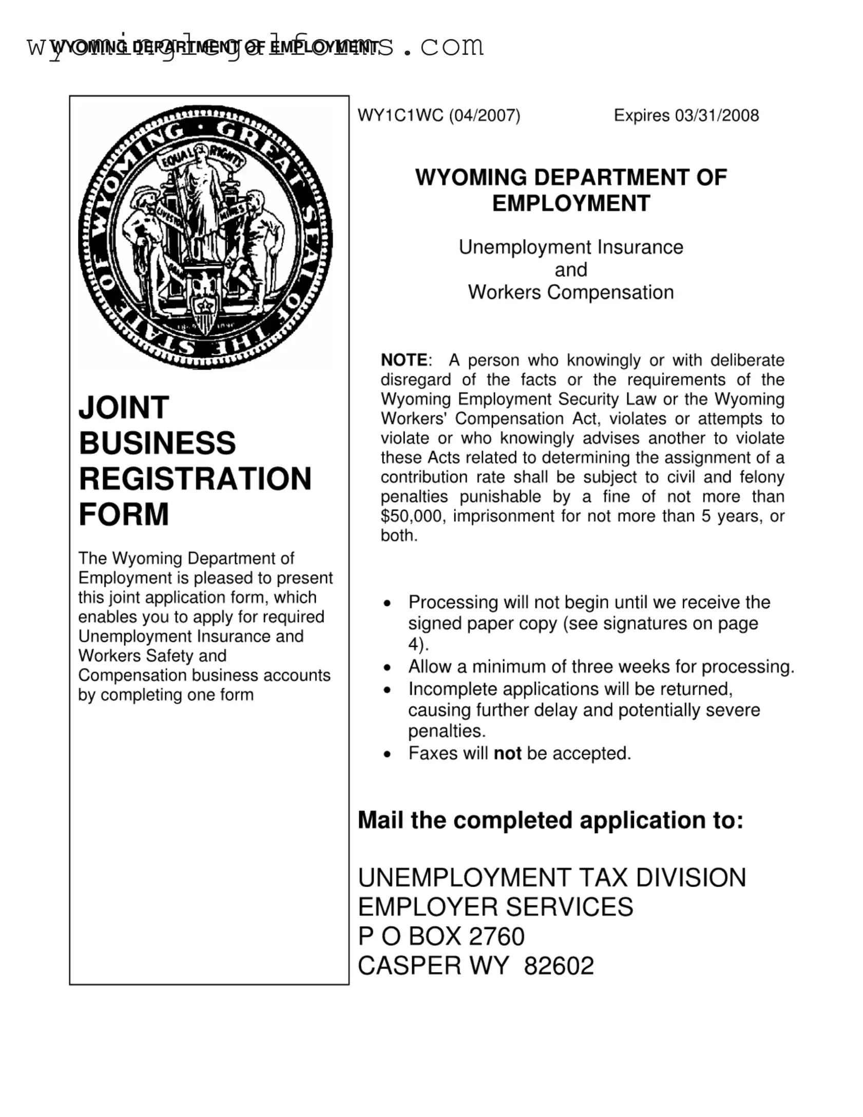 Free Joint Registration Wyoming PDF Template