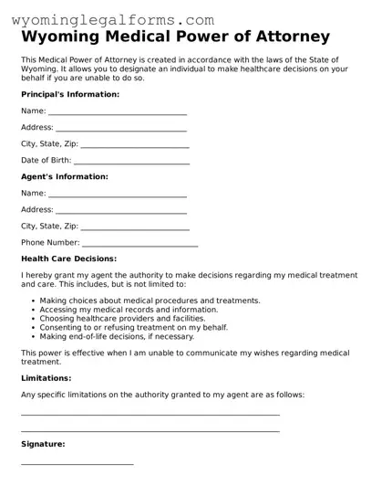 Printable  Medical Power of Attorney Form for Wyoming