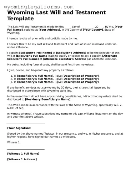 Printable  Last Will and Testament Form for Wyoming
