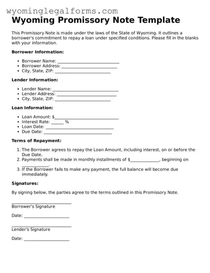 Printable  Promissory Note Form for Wyoming