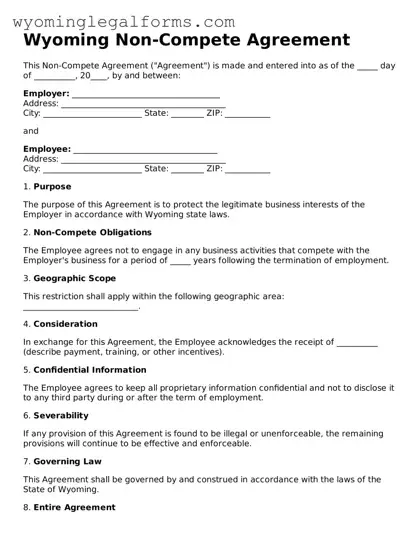 Printable  Non-compete Agreement Form for Wyoming