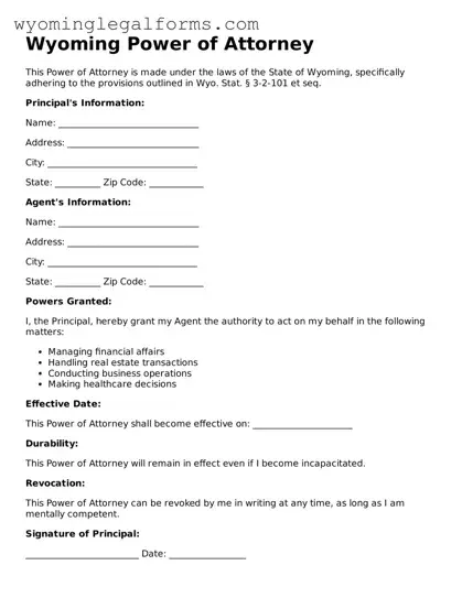 Printable  Power of Attorney Form for Wyoming