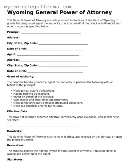 Printable  General Power of Attorney Form for Wyoming