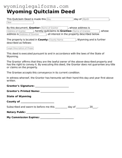 Printable  Quitclaim Deed Form for Wyoming