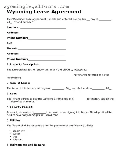 Printable  Lease Agreement Form for Wyoming