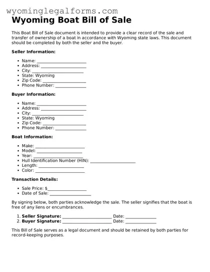 Printable  Boat Bill of Sale Form for Wyoming