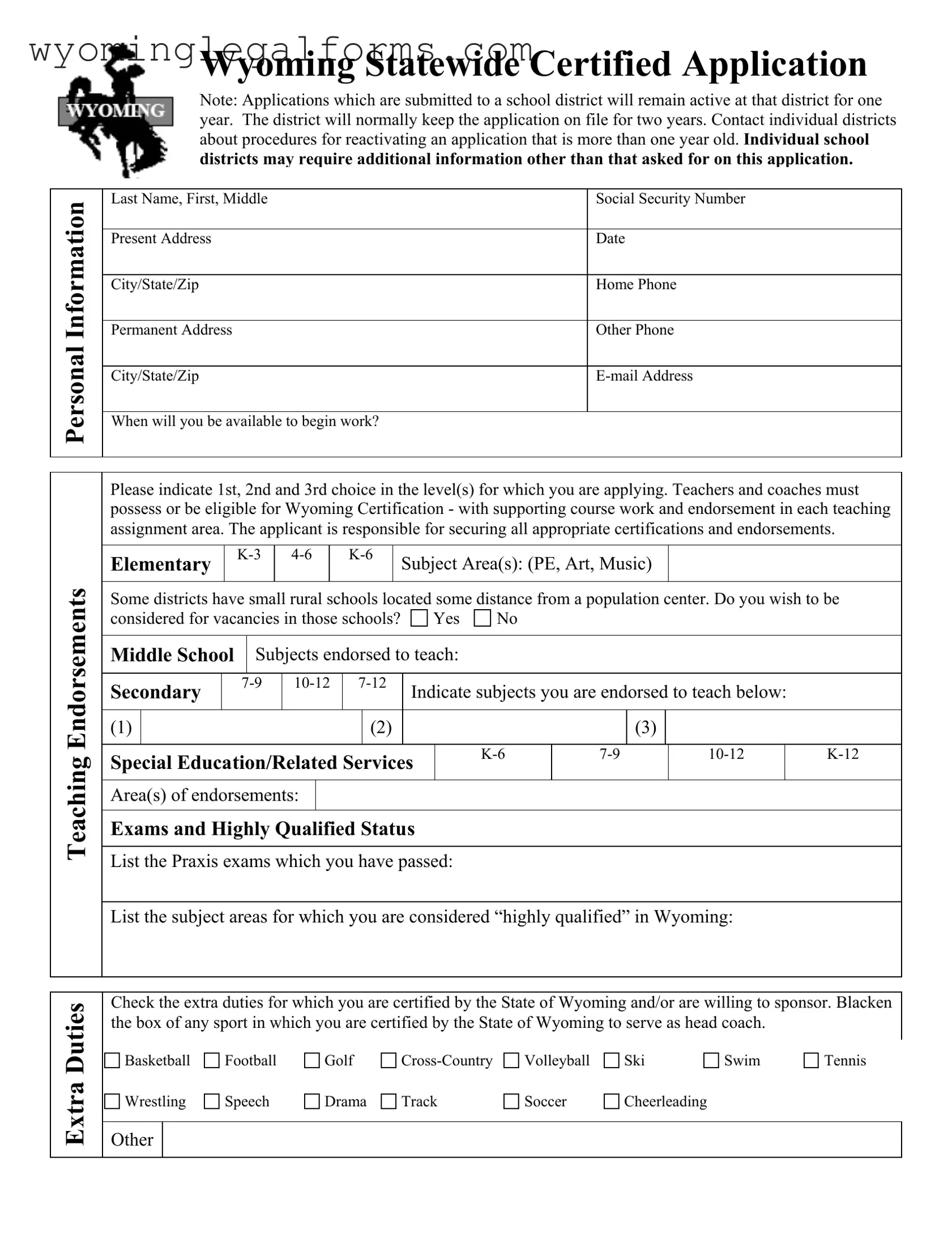 Free Wyoming Certified Application PDF Template