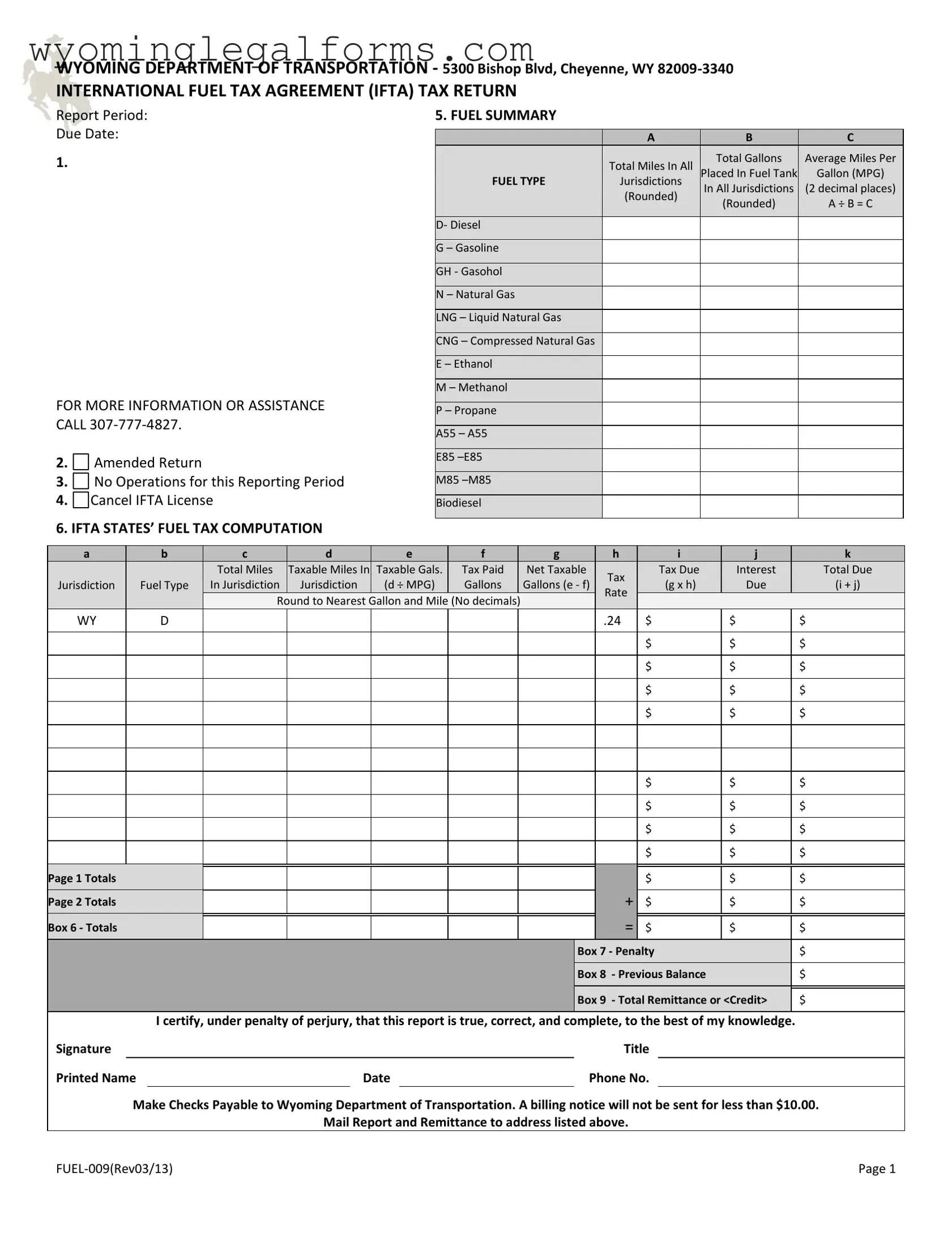 Free Wyoming Ifta PDF Template