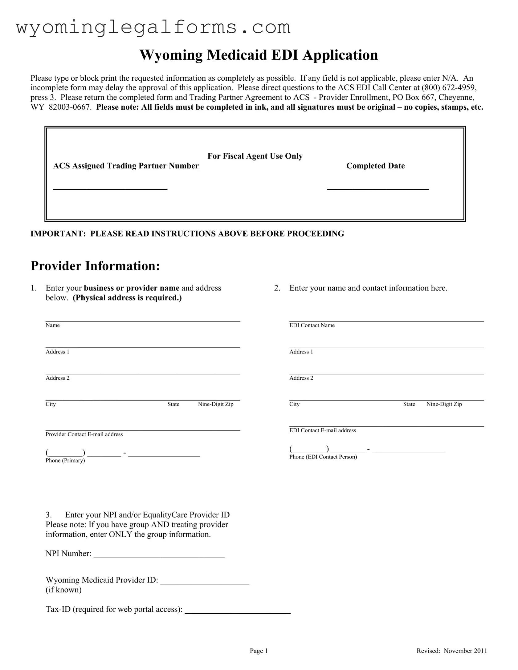 Free Wyoming Medicaid Edi Application PDF Template