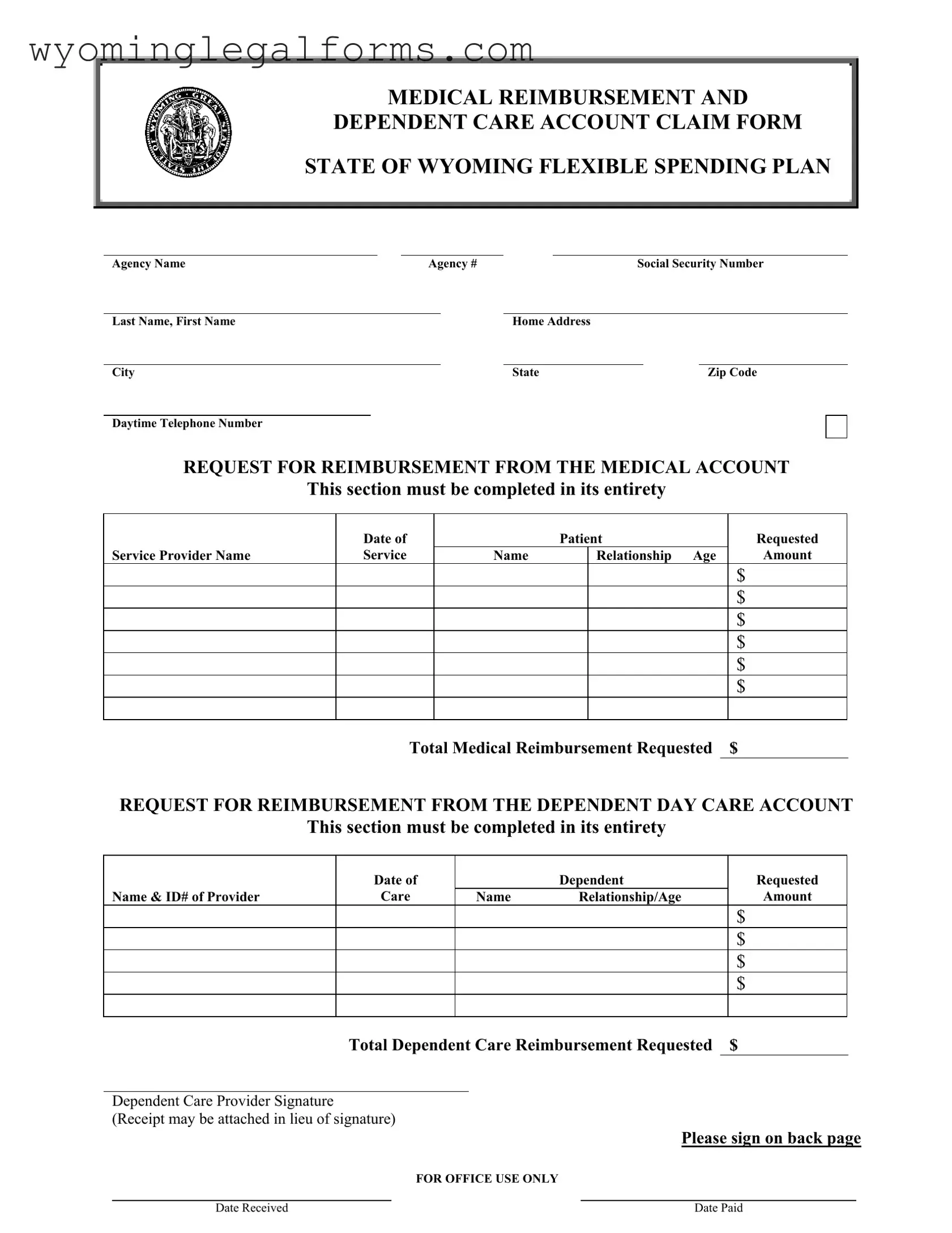 Free Wyoming Medical Reimbursement PDF Template