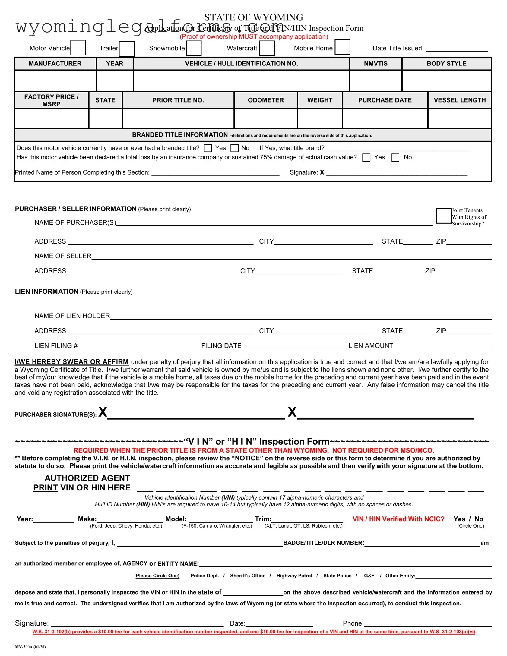Free Wyoming Mv 300A PDF Template