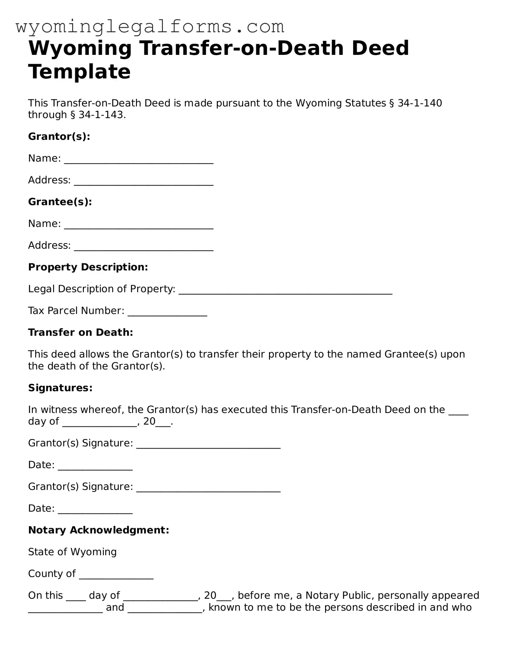 Printable  Transfer-on-Death Deed Form for Wyoming